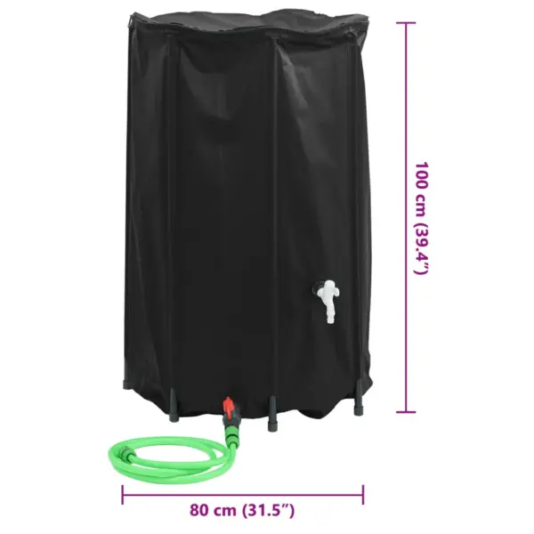 Kokkupandav vihmaveetünn kraaniga, 500 L, must PVC, 80 x 100 cm – 10