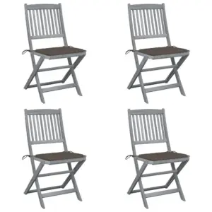 Kokkupandavad aiatoolid patjadega, 4 tk, hall akaatsiapuit, sinised istmepadjad