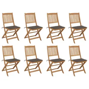 Kokkupandavad akaatsiapuidust aiasöögitoolid patjadega, 8 tk, pruunikashallid padjad, 44 x 50 x 88 cm