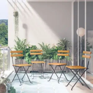 Kokkupandavad bistroo aiatoolid, 4 tk, akaatsiapuidust istme ja terasraamiga, pruun