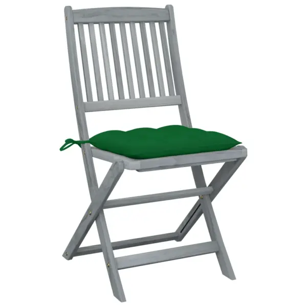 Kokkupandavad akaatsiapuidust aiatoolid roheliste patjadega, hall pestud, 2 tk, 44 x 50 x 88 cm – 2