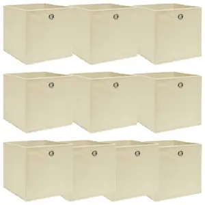Kokkupandavad kangast hoiukastid metallrõngaga, 10 tk, kreemjasvalge, 32 x 32 x 32 cm