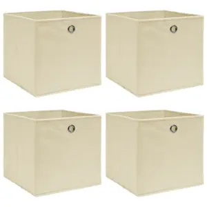 Kokkupandavad kangast hoiukastid tõmberõngaga, kreemjasvalge, 4 tk, 32 x 32 x 32 cm