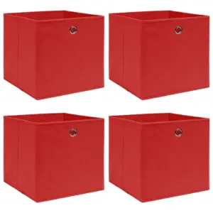 Kokkupandavad hoiukastid, 4 tk, punane kangas, 32 x 32 x 32 cm