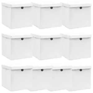 Kokkupandavad hoiukastid kaantega, 10 tk, valge mittekootud kangas, 32 x 32 x 32 cm
