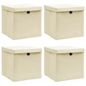 Kokkupandavad hoiukastid kaantega, 4 tk, kreemjasvalge mittekootud kangas, 32 x 32 x 32 cm