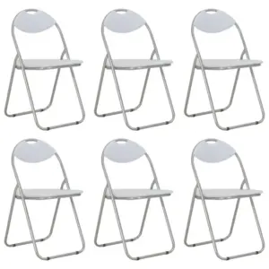 Kokkupandavad söögitoolid, 6 tk, valge kunstnahk, metallraam