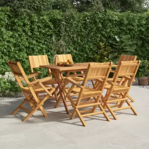 Kokkupandavad tiigipuust aiatoolid käetugedega, 6 tk, pruun, 55 x 61 x 90 cm