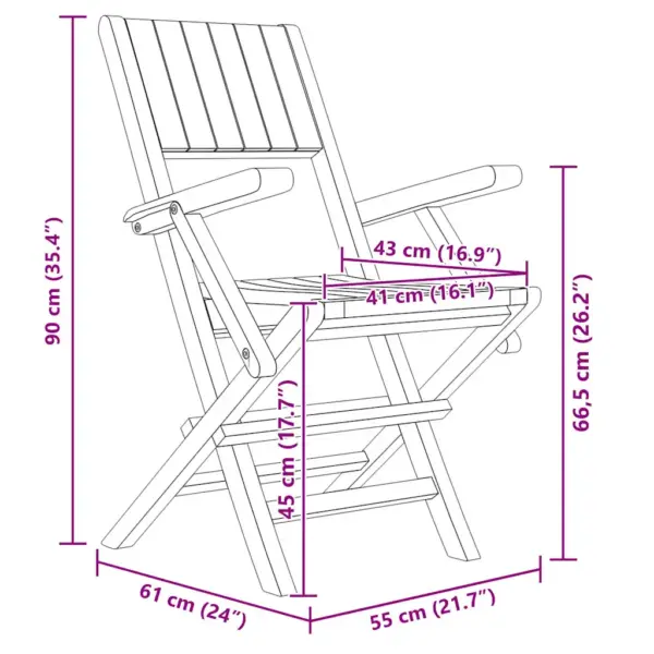 Kokkupandavad tiigipuust aiatoolid käetugedega, 6 tk, pruun, 55 x 61 x 90 cm – 5
