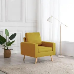 Kollane kangast tugitool puitjalgadega, 77 x 71 x 80 cm