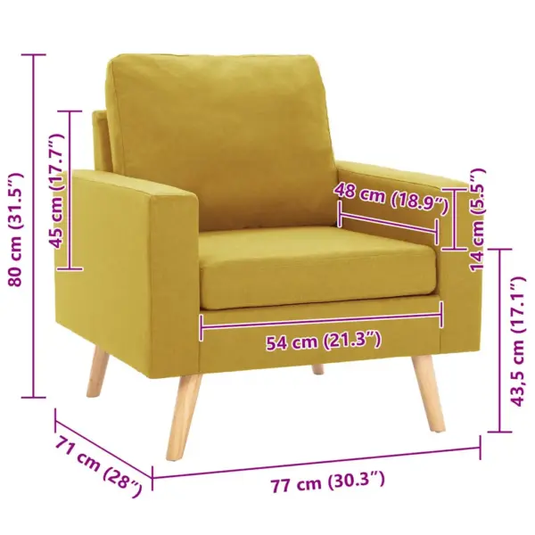 Kollane kangast tugitool puitjalgadega, 77 x 71 x 80 cm – 7