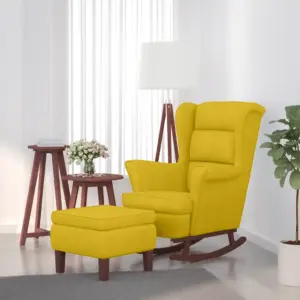 Kollane sametkiiktool jalapingiga, kautšukipuidust kiikjalad, 78 x 93 x 97 cm