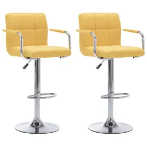 Reguleeritavad baaritoolid käetugede ja seljatoega, 2 tk, kollane kangas, kroomitud terasraamiga