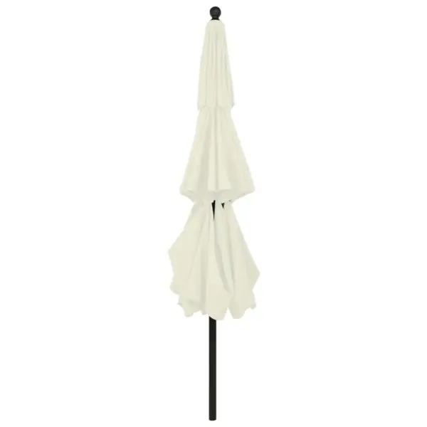 Kolmekihiline aia päikesevari vända ja kaldefunktsiooniga, liivakarva, alumiiniumpostiga, 3,5 m – 4