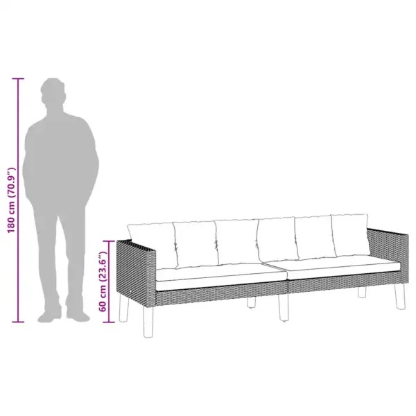 Kolmekohaline aiadiivan patjadega, must polürotang, kreemjasvalged padjad, 218 cm – 10