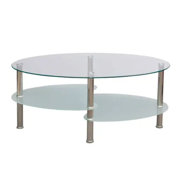 Kolmetasandiline klaasist kohvilaud metallraamiga, valge, 90 x 45 x 43 cm – 2