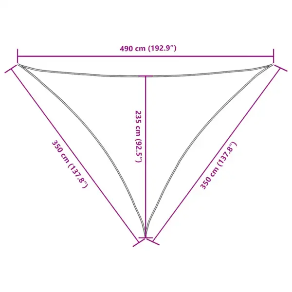 Kolmnurkne veekindel päikesepuri, PU-kattega oxford-kangas, kollane, 3,5 x 3,5 x 4,9 m – 10