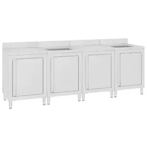 Kommertsköögi valamukomplekt 2 valamukapi ja 2 äravoolukapiga, roostevaba teras, 240 x 60 x 96 cm