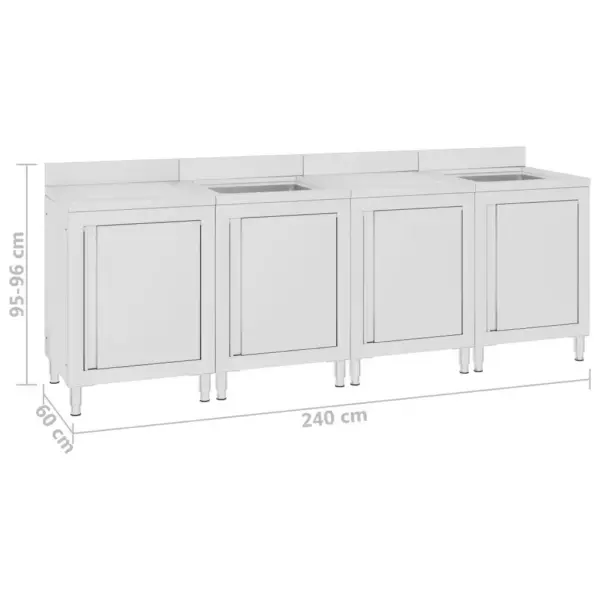 Kommertsköögi valamukomplekt 2 valamukapi ja 2 äravoolukapiga, roostevaba teras, 240 x 60 x 96 cm – 6