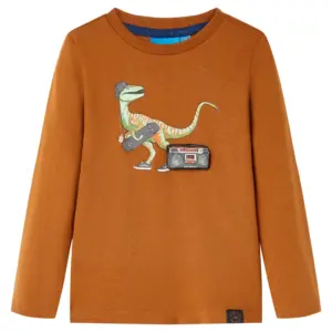 Pikkade varrukatega lastesärk dinosaurusetrükiga, konjakipruun, suurus 116