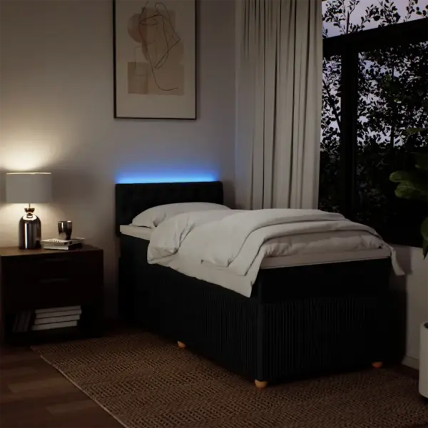 Üheinimese kontinentaalvoodi madratsi ja kattemadratsiga, LED-valgustusega, must kangas, 100 x 200 cm – 5