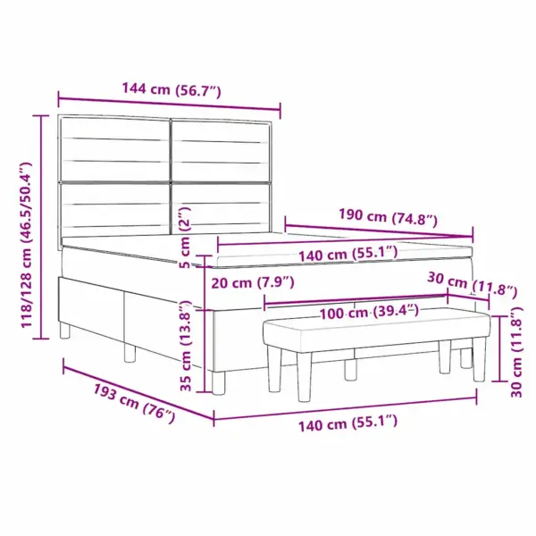 Kontinentaalvoodi madratsi ja kattemadratsiga, must kangas, reguleeritava peatsiga, 140 x 190 cm – 13