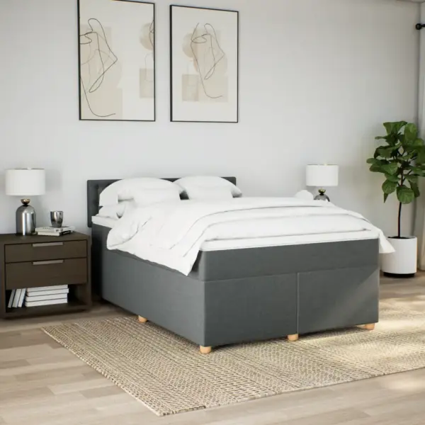 Kontinentaalvoodi komplekt peatsiga, taskustatud vedrudega madrats ja kattemadrats, tumehall kangas, 140 x 200 cm – 3