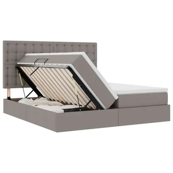 180 x 200 cm kontinentaalvoodi LED-ribaga peatsi ja panipaigaga, pruunikashall kangas – 9