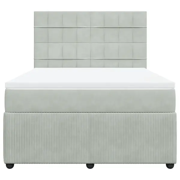 Kontinentaalvoodi LED-valgustusega, helehall samet, 140 x 190 cm, madratsi ja kattemadratsiga – 6