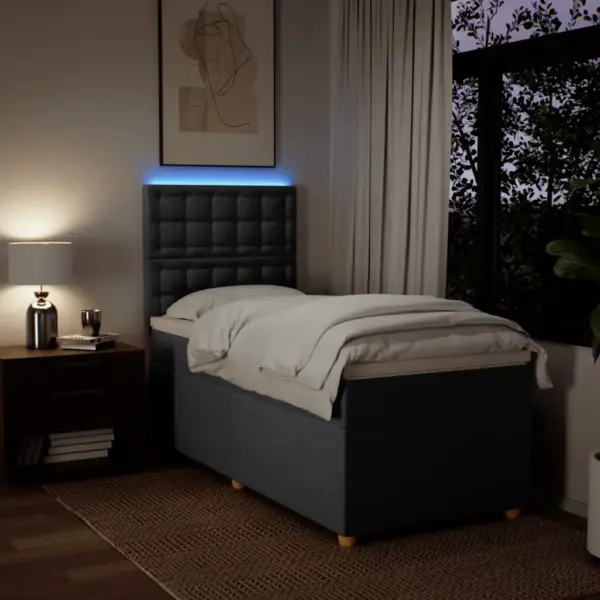 Kontinentaalvoodi LED-valgustusega, madratsi ja kattemadratsiga, tumehall kangas, 90 x 190 cm – 4
