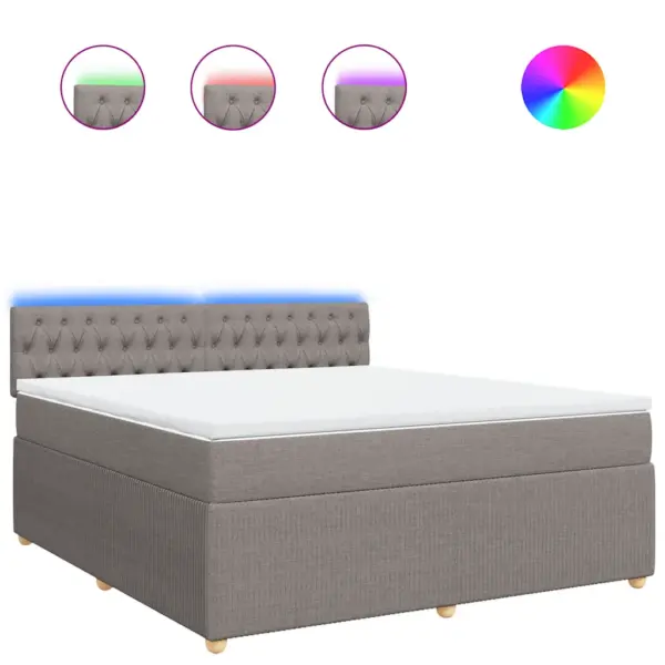 Kontinentaalvoodi taskuvedrudega madratsiga ja LED-valgustusega, peatsiga, pruunikashall kangas, 180 x 200 cm – 2