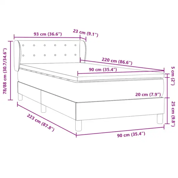 Kontinentaalvoodi taskustatud vedrudega madratsi ja kattemadratsiga, tumehall samet, 90 x 220 cm – 12
