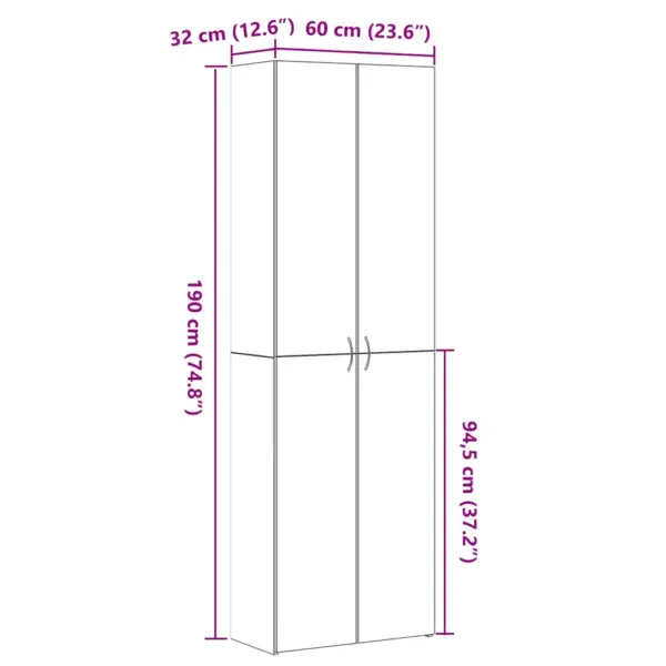 Kõrge kontorikapp 5 riiuliga ja 2 uksega, must tamm, tehispuit, 60 x 32 x 190 cm – 11