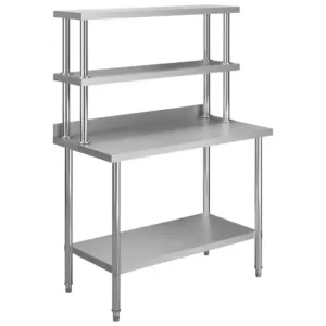 Roostevabast terasest köögi töölaud pritsmekaitse ja 2-korruselise riiuliga, 120 x 60 x 150 cm