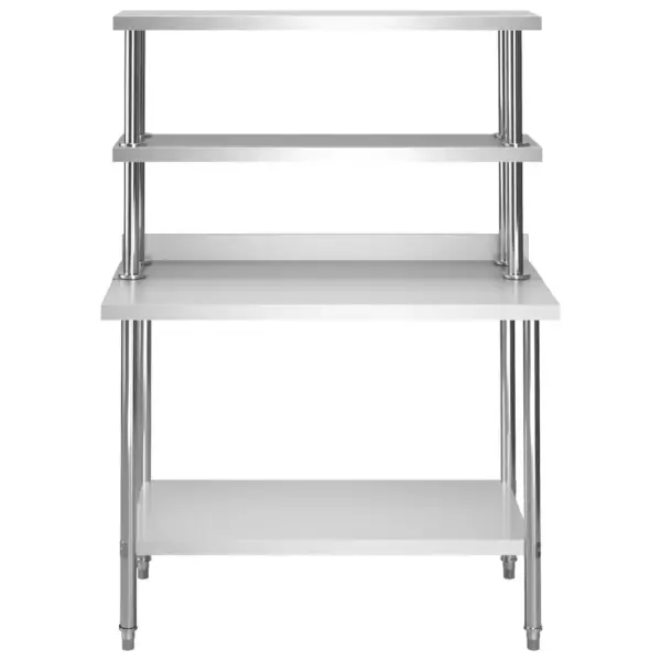 Roostevabast terasest köögi töölaud pritsmekaitse ja 2-korruselise riiuliga, 120 x 60 x 150 cm – 3