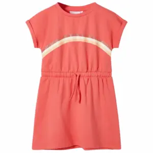 Korallroosa laste kleit pingutusnööriga vöökohaga, 95% puuvill, suurus 116