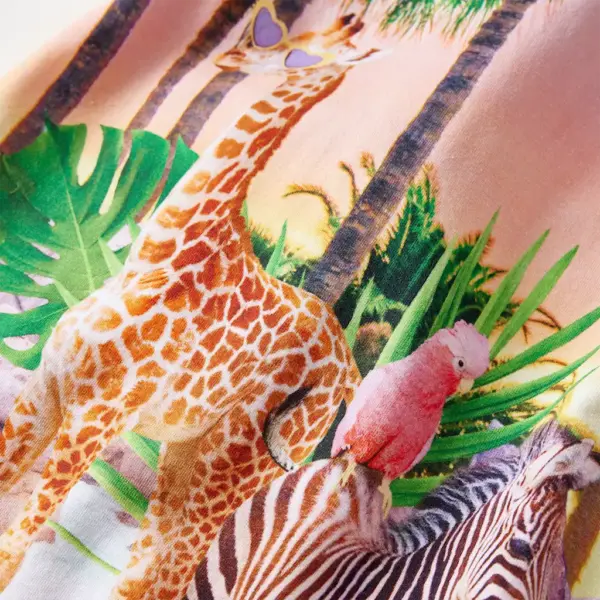 Varrukateta laste kleit troopilise loomamustriga, korallroosa, 140 (9–10 a) – 4