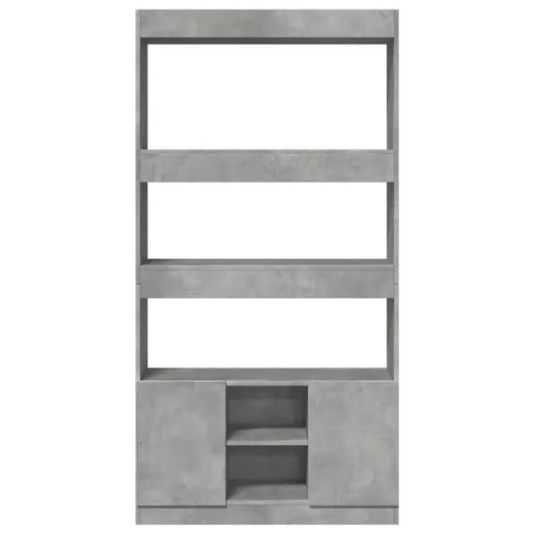 Kõrge riiulkapp avatud riiulite ja alumise kapiga, betoonhall tehispuit, 92 x 33 x 180 cm – 5