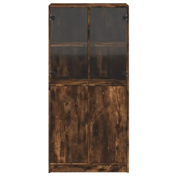 Kõrge hoiukapp klaasuste ja alumise kapiosaga, suitsutatud tamme toon, tehispuit, 68 x 37 x 142 cm - 7