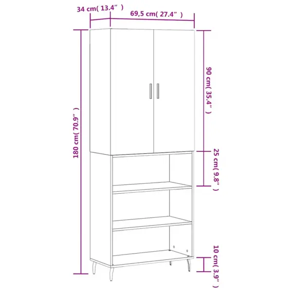 Kõrge hoiukapp raamaturiiuliga, hall Sonoma tamm, tehispuit, 69,5 x 34 x 180 cm – 13