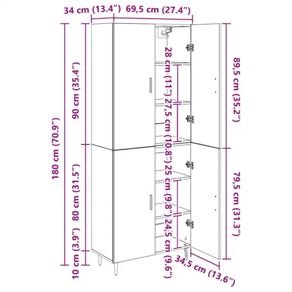 Kõrge kapp 2-osaline, artisani tamme tooni, tehispuit ja klaas, 69,5 x 34 x 180 cm – 13