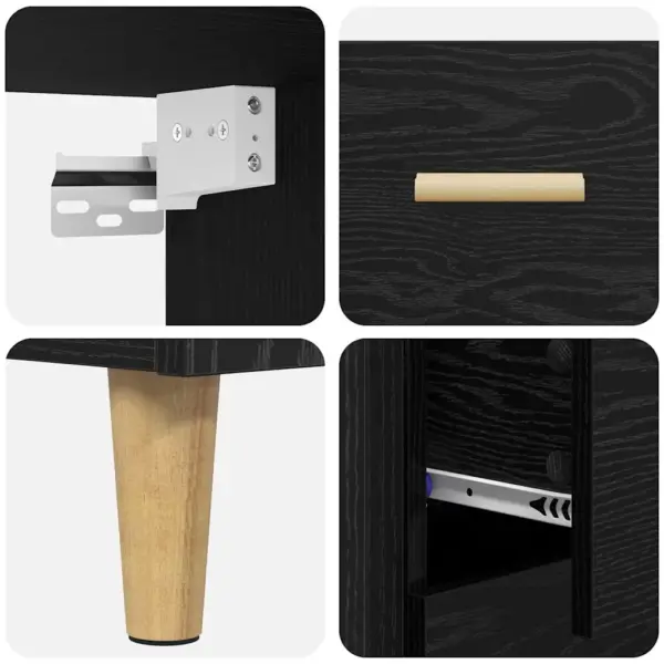 Kõrge kapp 3 sahtli ja uksega, must tamm, 69,5 x 32,5 x 180 cm tehispuit – 11