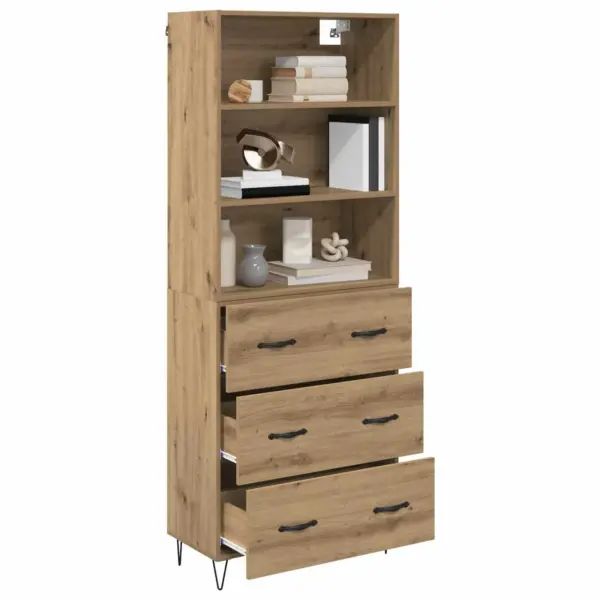 Kõrge kapp 3 sahtli ja avatud riiulitega, pruun tehispuit, 69,5 x 34 x 180 cm – 3