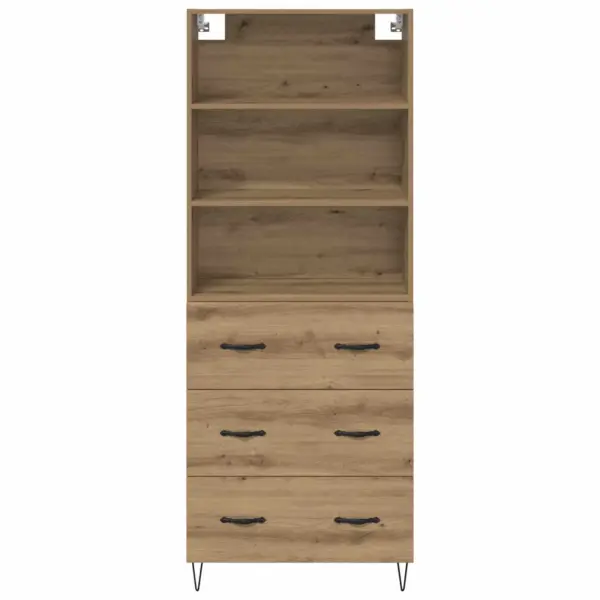 Kõrge kapp 3 sahtli ja avatud riiulitega, pruun tehispuit, 69,5 x 34 x 180 cm – 8