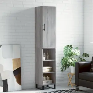 Kõrge kapp avatud riiulitega, hall Sonoma tamm, tehispuit ja metall, 34,5 x 34 x 180 cm