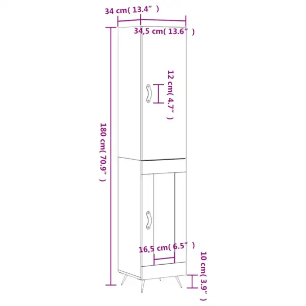 Kõrge kapp hall Sonoma tamme viimistlusega, tehispuit ja metall, 34,5 x 34 x 180 cm – 13
