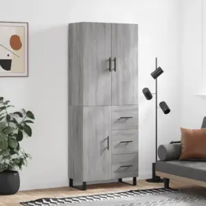 Kõrge kapp sahtlite ja ustega, hall Sonoma tamm, tehispuit, 69,5 x 34 x 180 cm