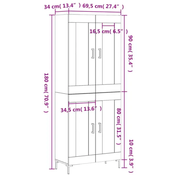 Kõrge kapp rauast jalgadel, hall Sonoma tamm, tehispuit, 69,5 x 34 x 180 cm - 13