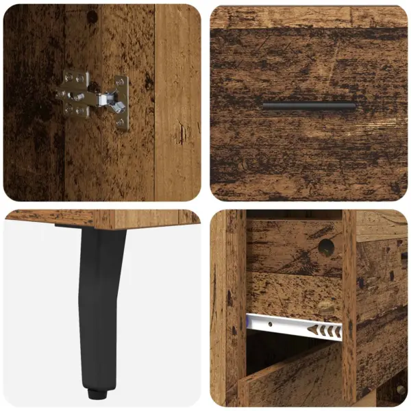 Kõrge kapp sahtli ja uksega, vana puidu toon, kunstpuit ja klaas, 69,5 x 32,5 x 180 cm – 11