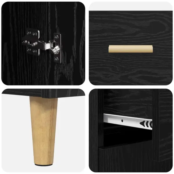 Kõrge kapp sahtlite ja vitriinustega, must tamm, tehispuit, 69,5 x 34 x 180 cm – 11